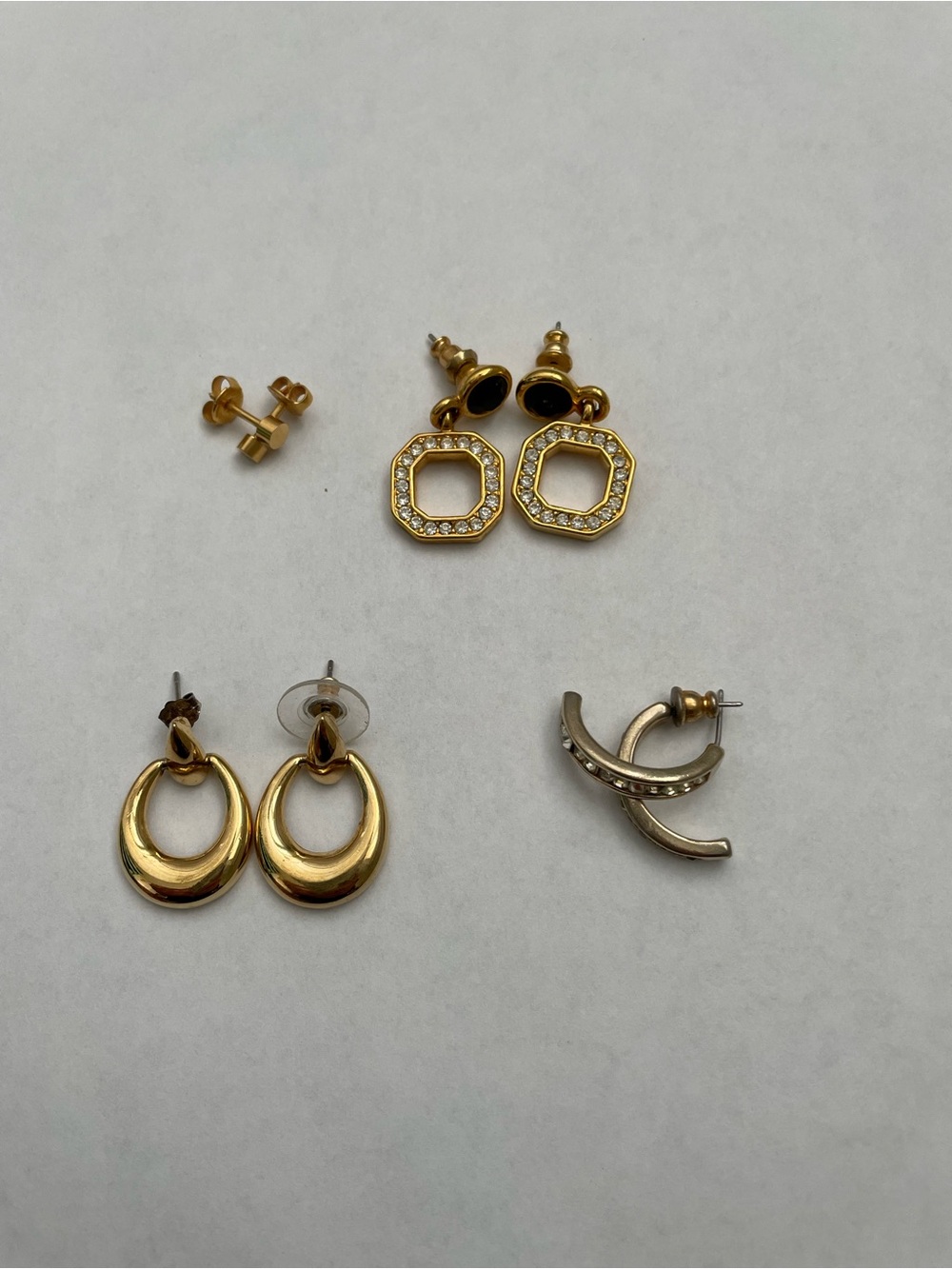 Gold Fashion Earrings Lot of 4 Pairs - Studs, Hoops and Dangling Styles